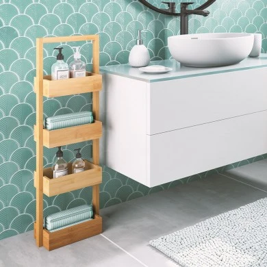 Floor shelf Ollie pakoworld wooden bambou in natural color 28x16x88cm