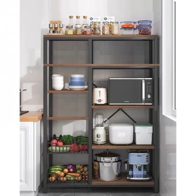 Floor shelf unit Leena pakoworld metallic in dark oak-black color 80x30x142cm