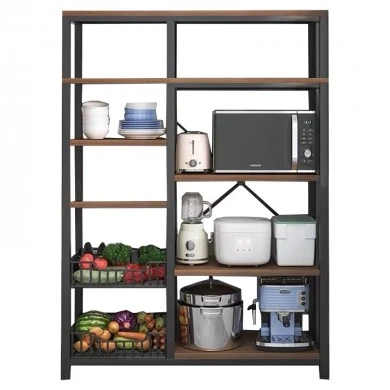 Floor shelf unit Leena pakoworld metallic in dark oak-black color 80x30x142cm