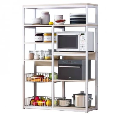 Floor shelf unit Leena pakoworld metallic in white-natural color 80x30x142cm
