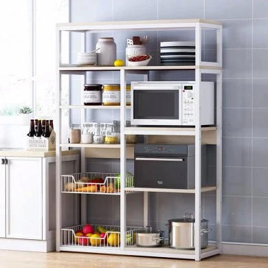 Floor shelf unit Leena pakoworld metallic in white-natural color 80x30x142cm