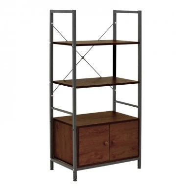 Floor-standing shelf with cabinet Kuili pakoworld metal black-mdf in walnut shade 60x36x121cm