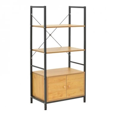 Floor-standing shelf with cabinet Kuili pakoworld metal black-mdf in oak shade 60x36x121cm