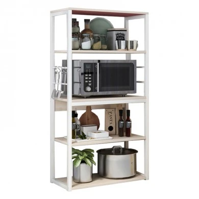 Floor shelf unit Tace pakoworld metallic in white-natural color 50x30x129cm