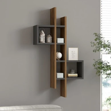 Garel pakoworld wall shelf in walnut-anthracite shade 53.8x19.6x108cm