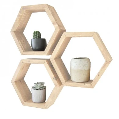 Wall set unit Radix pakoworld 3 pics solid pine wood natural 30x9x34cm