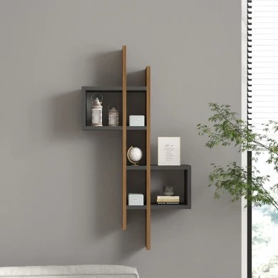 Garel pakoworld wall shelf in walnut-anthracite shade 53.8x19.6x108cm