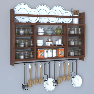 Wall shelf kitchen unit Puro pakoworld in walnut color 100x9x60cm