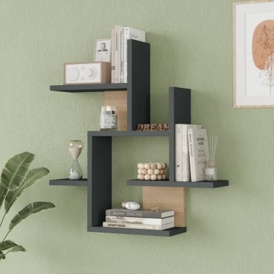Nogara pakoworld wall shelf in natural-anthracite shade 62.6x14.5x66.2cm
