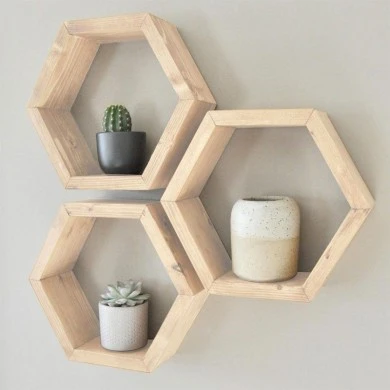 Wall set unit Radix pakoworld 3 pics solid pine wood natural 30x9x34cm