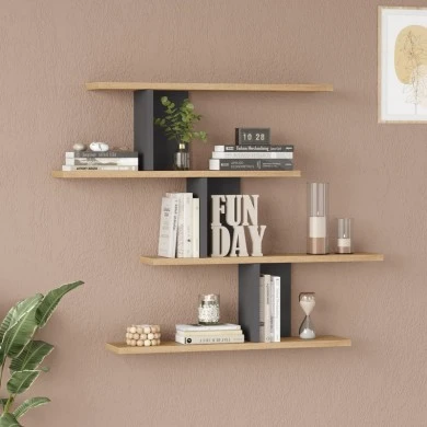 Zaka pakoworld wall shelf in natural-anthracite shade 98.7x14.5x78cm