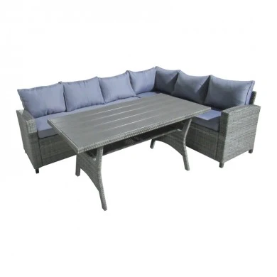 Lounge with reversible sofa Flashy pakoworld set of 3 pieces fabric charcoal-rattan charcoal