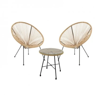 Acapulco Ι pakoworld set of 3 black metal-natural rattan-glass D50X50cm