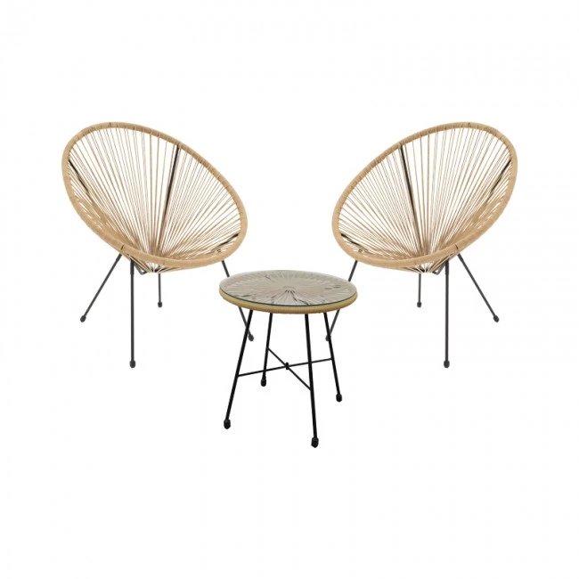 Acapulco Ι pakoworld set of 3 black metal-natural rattan-glass D50X50cm