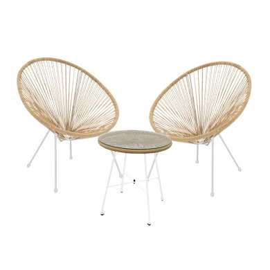 Dinning set Acapulco II pakoworld set of 3 white metal-natural rattan-glass D50X50cm