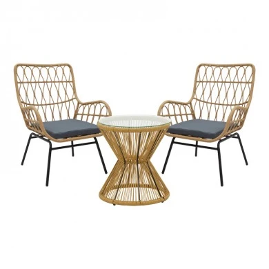 Living room se4t Naoki-Mabil pakoworld set of 3 pe rattan in natural color and black metal