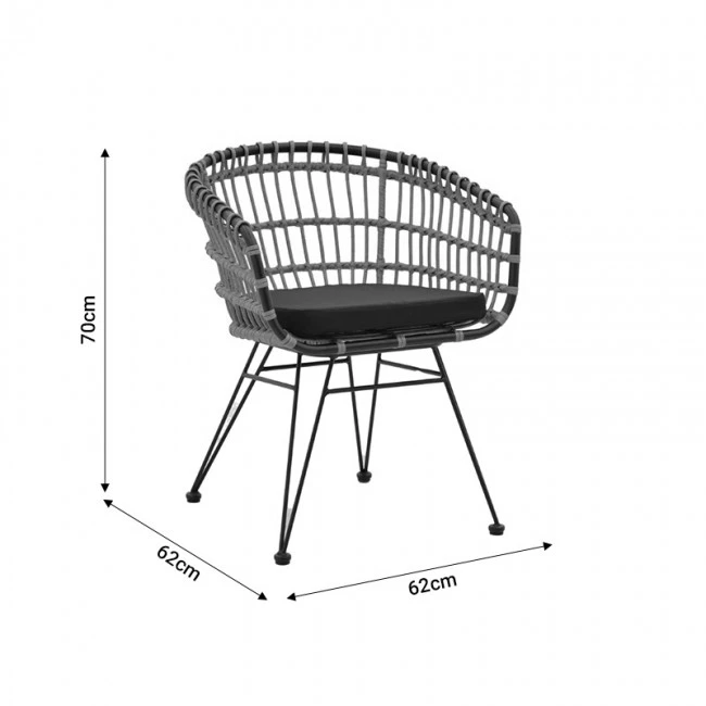 Lounge Naoki pakoworld set of 4 pcs natural pe rattan-black metal-glass 148x70x72cm