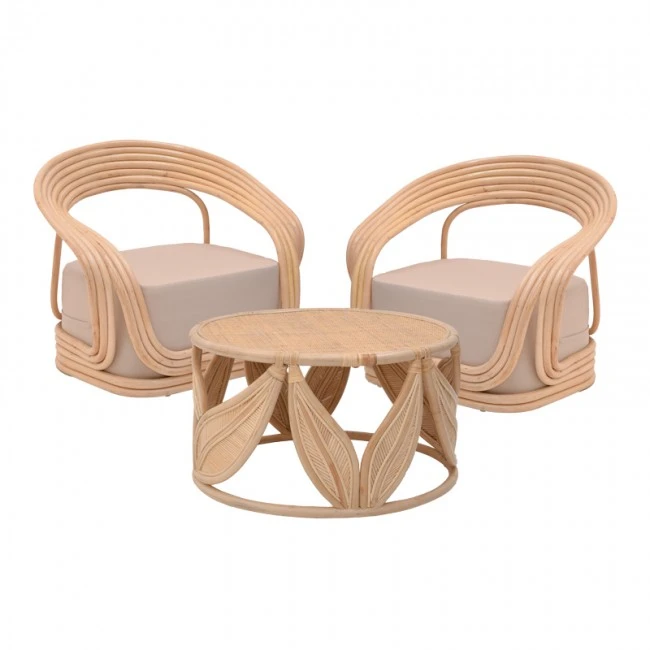 Set of 3 pieces Radictive-Siderty rattan in natural color