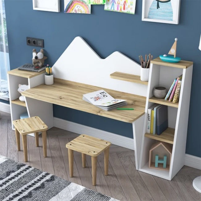 Office set for children 3pcs Bubble pakoworld walnut-white180x45x93.5cm