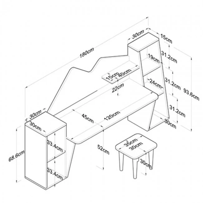 Office set for children 3pcs Bubble pakoworld walnut-white180x45x93.5cm