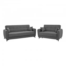 Living room set 2 pieces Lincoln pakoworld fabric in anthracite shade Living room set 2 pieces Lincoln pakoworld fabric in anthracite shade