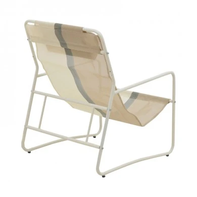 Faisty Chaise longue  chair pakoworld metal white- textline grey-beige-cushion 65x83x86cm