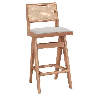 Bar stool Winslow pakoworld wood rubberwood light walnut-pvc rattan natural-fabric gray 44.5x46x98cm