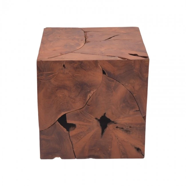 Boxy Inart stool natural solid teak wood 40x40x40cm