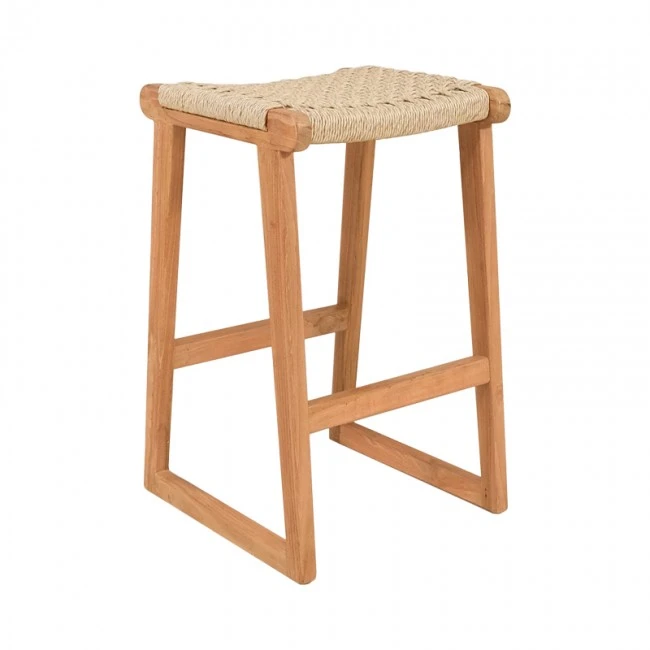 Kuza stool pakoworld teak wood skeleton and pe rope in natural shade 40x42x66cm