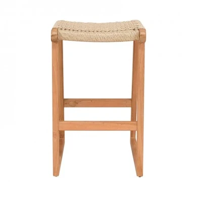 Kuza stool pakoworld teak wood skeleton and pe rope in natural shade 40x42x66cm