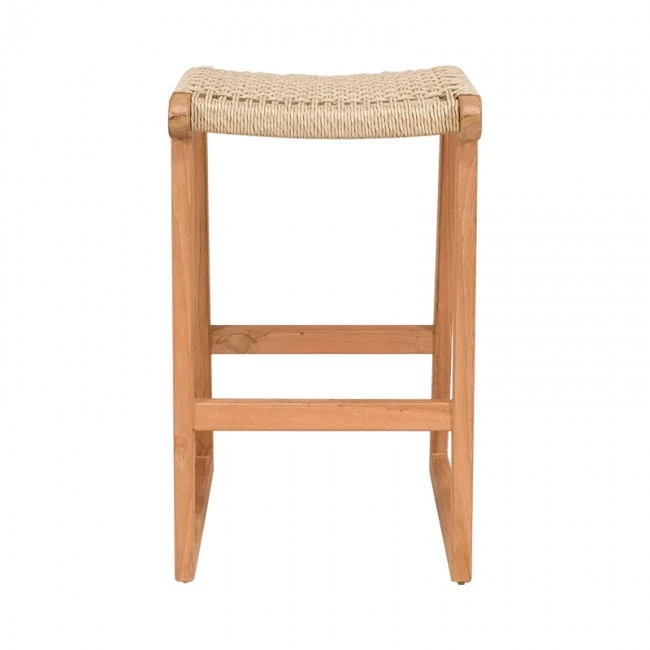 Kuza stool pakoworld teak wood skeleton and pe rope in natural shade 40x42x66cm