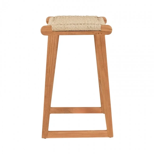 Kuza stool pakoworld teak wood skeleton and pe rope in natural shade 40x42x66cm