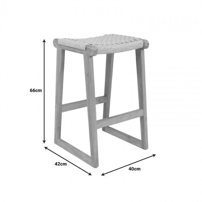 Kuza stool pakoworld teak wood skeleton and pe rope in natural shade 40x42x66cm