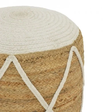 Maroc Inart jute stool-pouf in natural and white shade D40x45cm