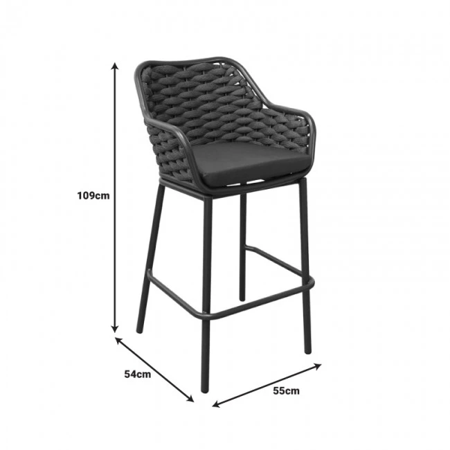 Zuki pakoworld aluminum bar stool stackable with gray frame and cushion 55x54x109cm