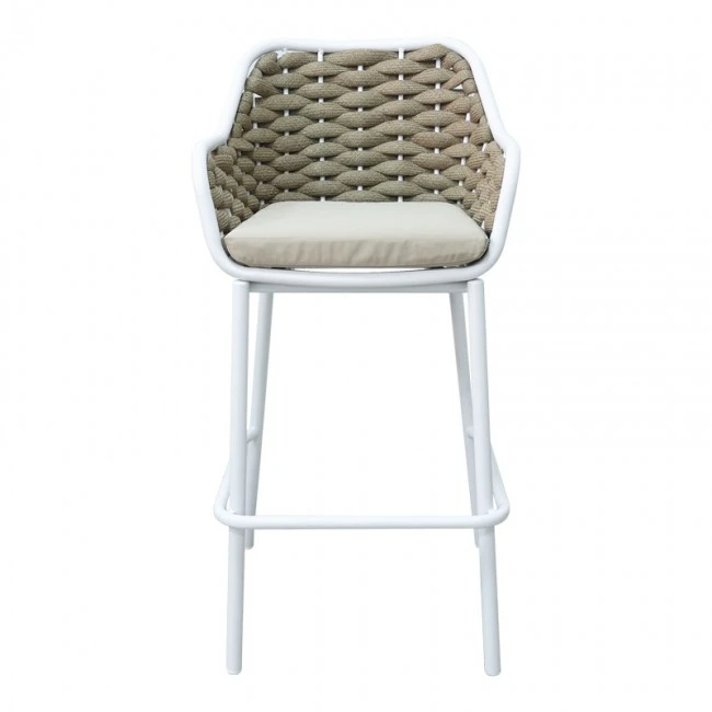 Zuki pakoworld aluminum bar stool stackable with white frame and cushion 55x54x109cm