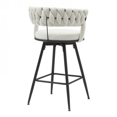 Roating bar stool Alkia pakoworld in beige velvet with black metal legs 58x55x90cm