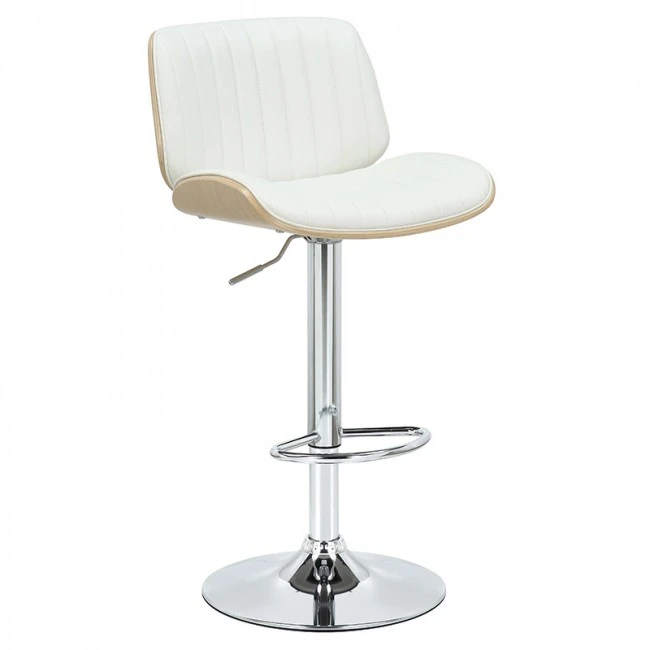 Bar stool Fern pakoworld adjustable height PU white natural-chrome metal