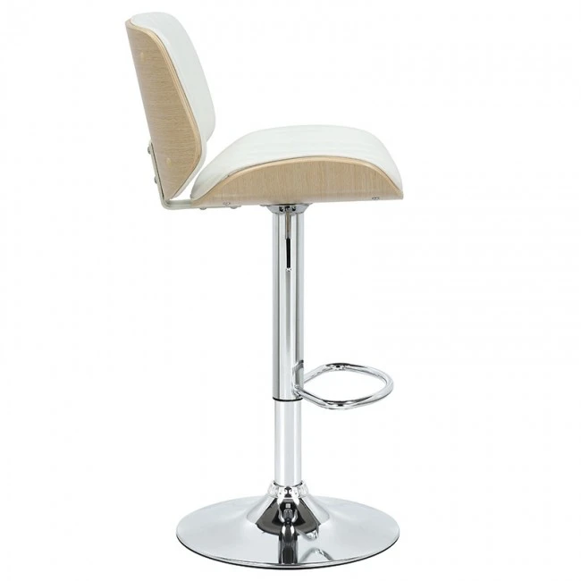 Bar stool Fern pakoworld adjustable height PU white natural-chrome metal