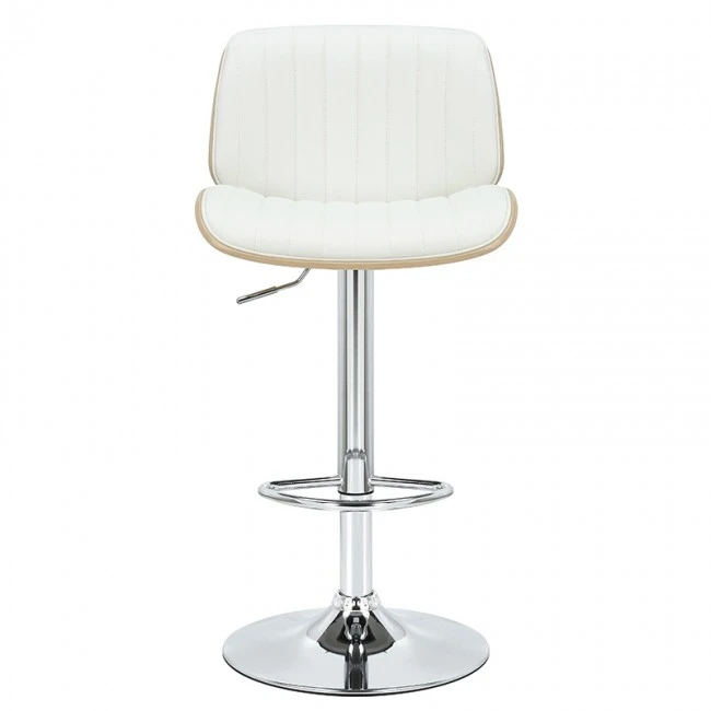 Bar stool Fern pakoworld adjustable height PU white natural-chrome metal