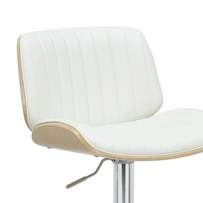 Bar stool Fern pakoworld adjustable height PU white natural-chrome metal