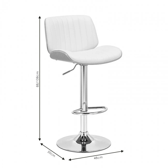 Bar stool Fern pakoworld adjustable height PU white natural-chrome metal
