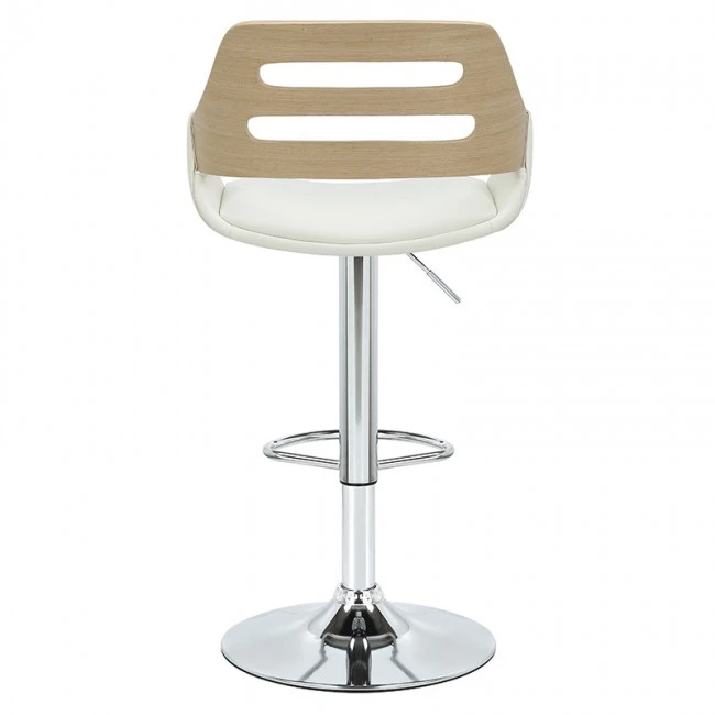 Bar stool Fern pakoworld adjustable height PU white natural-metal chrome