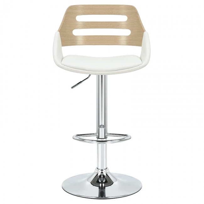 Bar stool Fern pakoworld adjustable height PU white natural-metal chrome