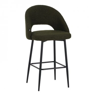 Masebo pakoworld bar stool bouclé in olive green color with black metallic legs 48x52x97cm