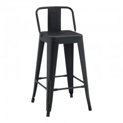 Mid-height Bar stool with backrest Utopia pakoworld metal black matte 42x42x86cm
