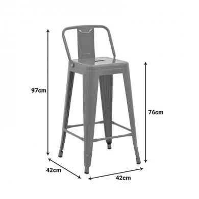 Mid-height Bar stool with backrest Utopia pakoworld metal in dark olive color 42x42x86cm