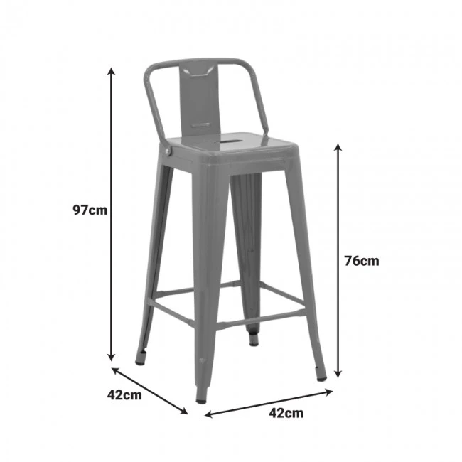 Mid-height Bar stool with backrest Utopia pakoworld metal in dark olive color 42x42x86cm