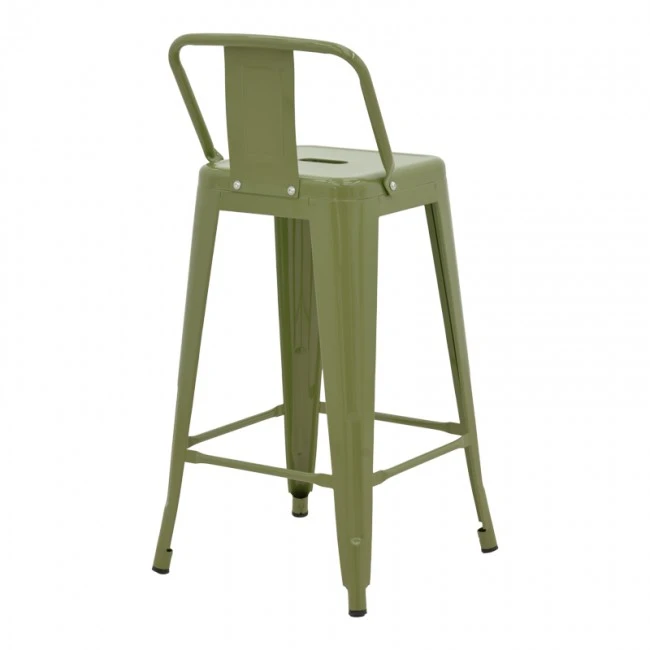 Mid-height Bar stool with backrest Utopia pakoworld metal in dark olive color 42x42x86cm