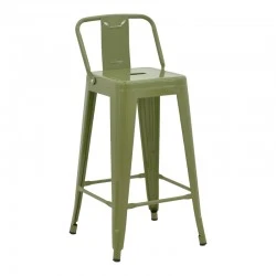 Mid-height Bar stool with backrest Utopia pakoworld metal in dark olive color 42x42x86cm